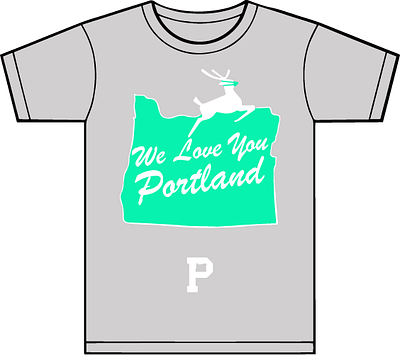 "We Love You Portland" t-shirt branding graphic design logo