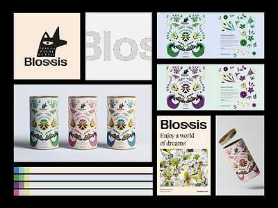 Blossis Brand Identity & Packaging design brand brand identity branding freelance graphic design illustration label logo logotype packaging tea vector visual identity wellness