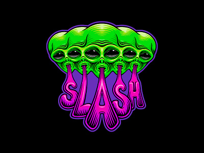 Slash | 5 Headed Alien alien aliengraphic aliens bradford bradforddesign branding illustration skate skate art skate design slash slash design type ufo