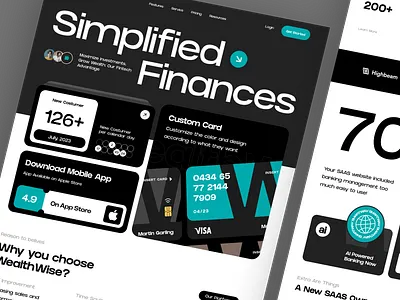 Wealthwise - Digital Banking Landing Page bank bank card banking banking app design digital banking finance finance app financial fintech home page landing page mobile banking money ui ux web web design website website design
