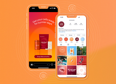 Social Media Styling for Mimio branding cell care copywriting grid health care mimio social media stories supplements