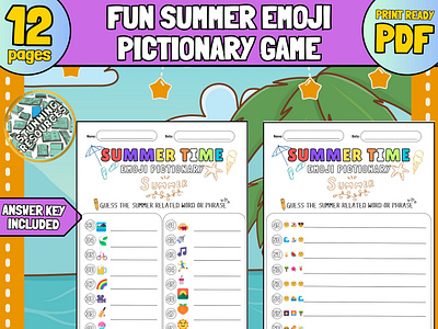 Fun Summer Emoji Pictionary Game activities lesrning printables summer worksheets