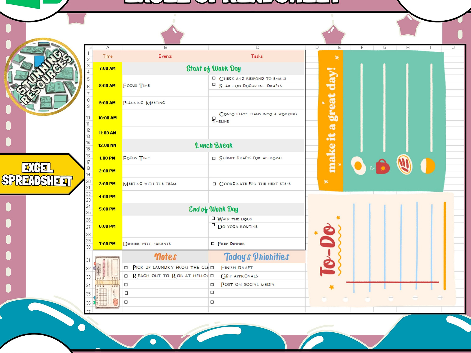 Daily Planner Microsoft Excel Spreadsheet by Stunning Resources on Dribbble