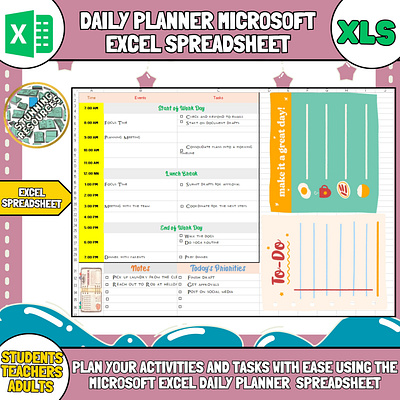 Daily Planner Microsoft Excel Spreadsheet 2023 2024 activities daily planner lesson planner monthly planner teacher planner tracker