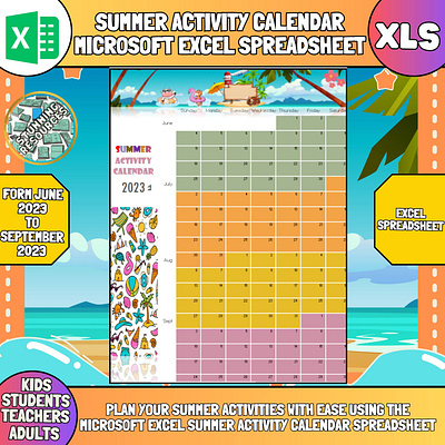Summer Activity Calendar Microsoft Excel Spreadsheet 2023 2024 activities calendar daily design excel microrsft monthly weekly