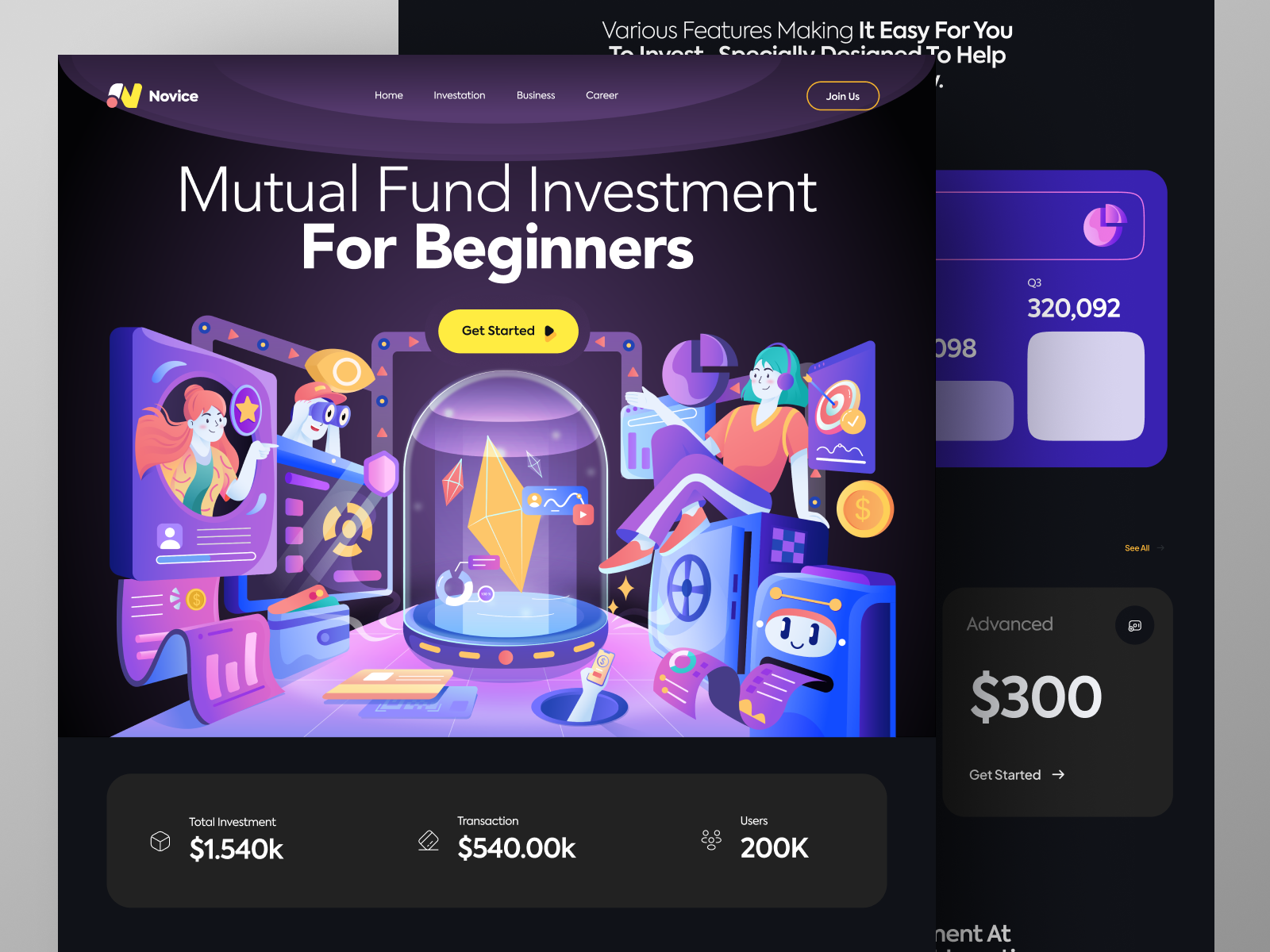 Novice - Mutual Fund Investment Website branding design figma finance finance website fund graphic design illustration investment investment website landing page minimal money mutual fund novice ui vector illustrator website