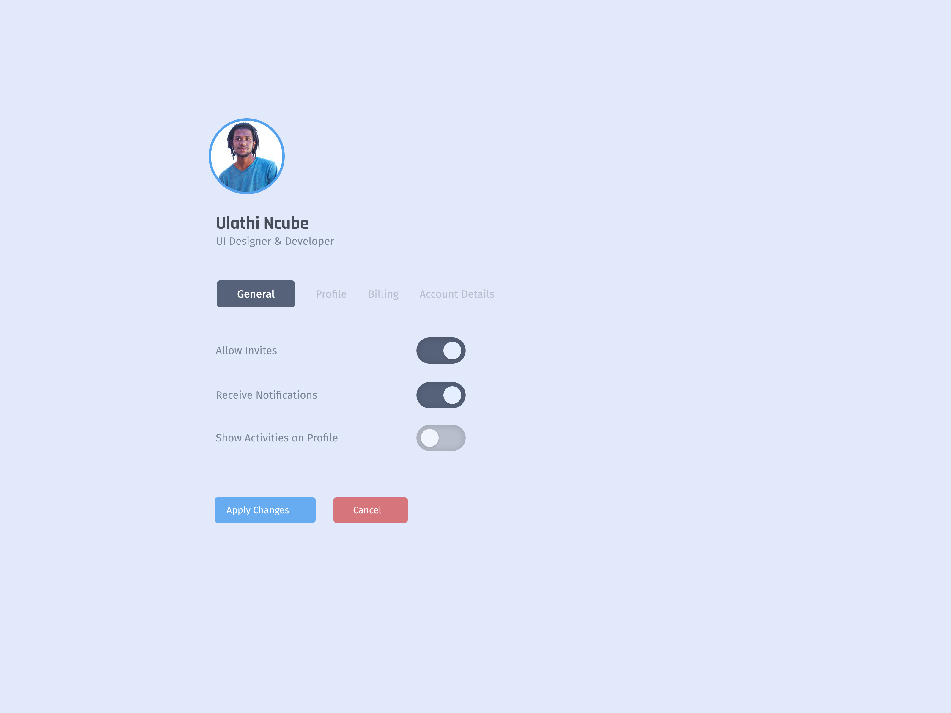 Example of Settings Page - Taskr