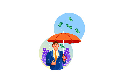 Businessman Holding an Umbrella under Money Rain economy