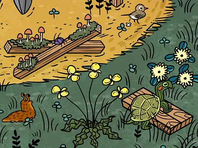 Close ups childrens book illustration cute hidden object illustration photoshop slugs turtle
