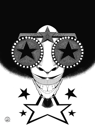 Bootsey Collins black and white caricature illustration procreate