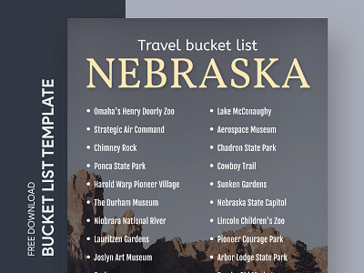 Nebraska Travel Bucket List Free Google Docs Template america bucket bucketlist docs goals google list ms print printing states template templates todolist travel trip united united states usa word