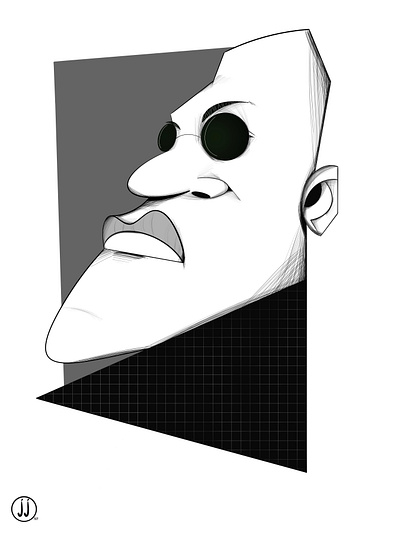 Laurence Fishburne black and white caricature illustration procreate the matrix