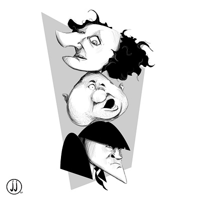 The Three Stooges black and white caricature illustration procreate