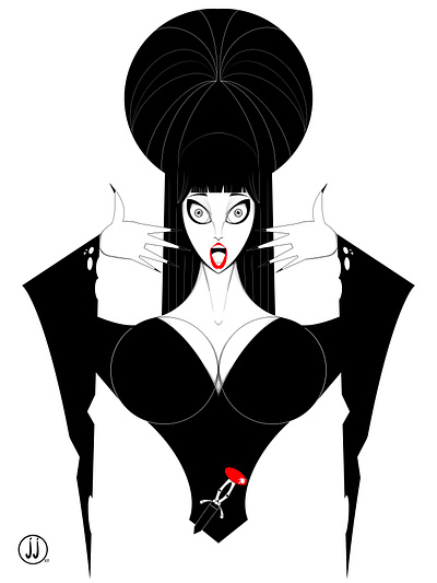 Elvira black and white caricature illustration procreate