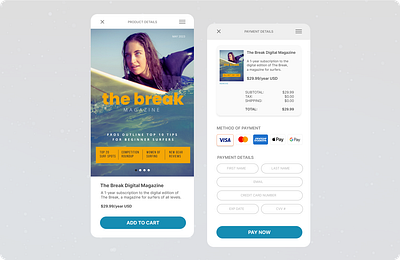 Checkout Mobile Screens app branding checkout dailyui design mobile product design surfing ui ux