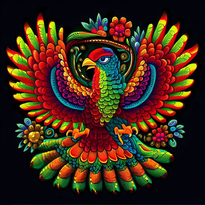 Huichol style Quetzal animation design graphic design illustration