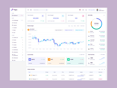 Tagus - Cryptocurrency Material Design Admin Dashboard admin dashboard analytics creative design cryptocurrency ecommerce envytheme lms material design project management saas software app support desk