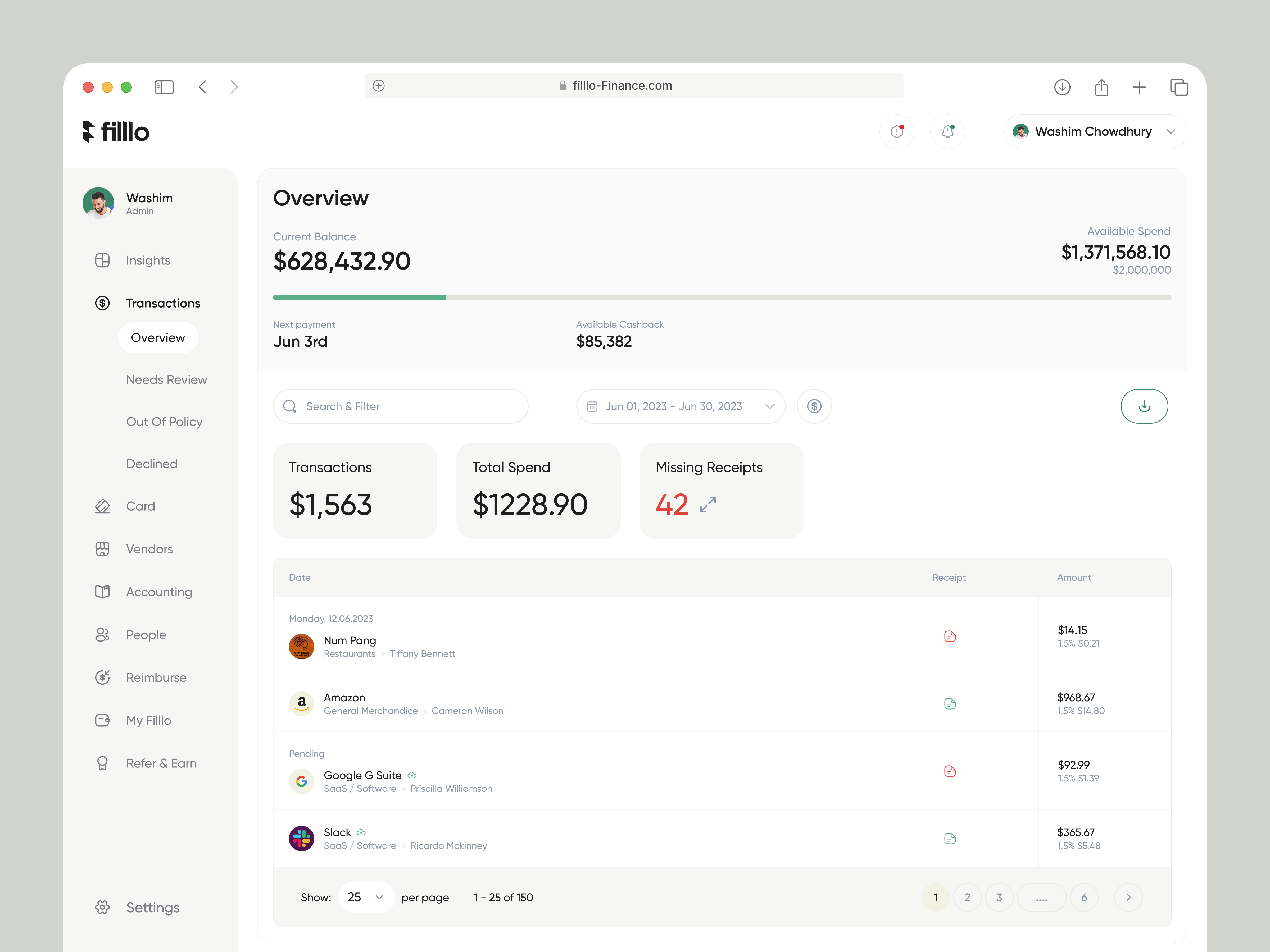 Finance Management - Overview analytics banking app cloud app expense filllo finance finance management fintech inspiration investment money money management product saas saas software spend management tracking app ui design web app web application