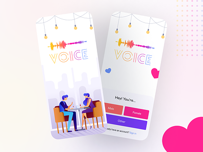 Voice - Dating App❤️ app design chat date design flat graphic design heart login minimal minimalist mobile design mocup showcase splash ui uiux