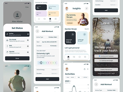 Health and Fitness Tracking App UI activity tracker app design exercise fit health tracking ios app minimal mobile ofspace tracking training workout workout tracker
