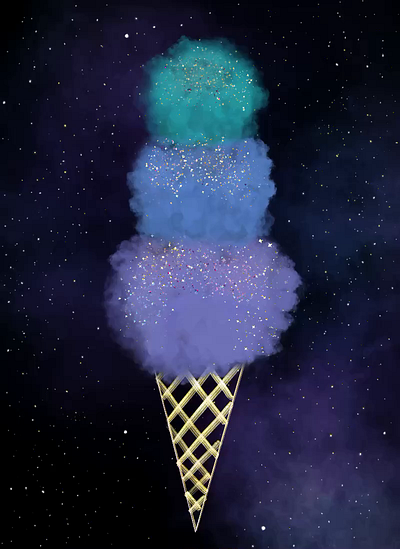 Galaxy Triple Scoop Ice Cream design food galaxy graphic design icecream illustration pastel stars treats universe