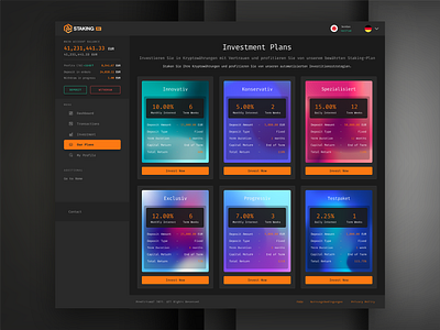 Crypto AI Staking DeFi Platform UI UX Investment Dashboard App admin ai banking cruptocurrency crypto dashboard defi extej finance financial app fintech gradients investing investment saas staking ui ux web app web design web3