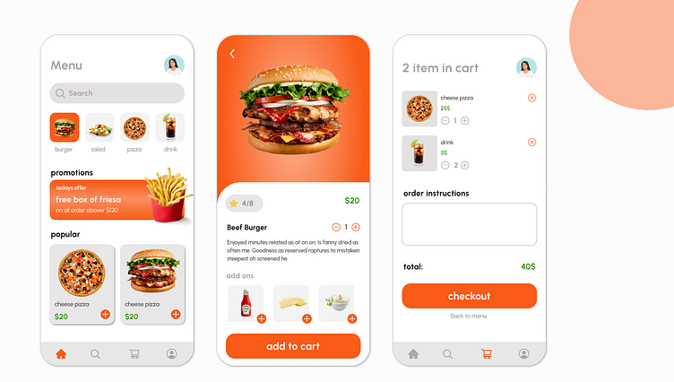 FOOD APP UI by Fatemeh_Zibaei on Dribbble