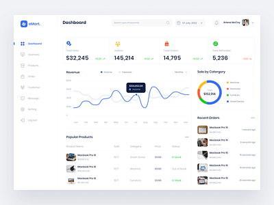 eMart. Ecommerce Dashboard UI app branding dashboard design illustration logo ui ux vector website