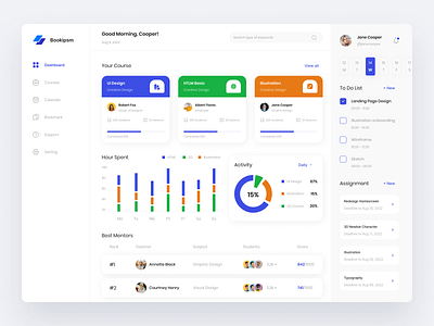 Bookipsm - E-learning Dashboard app branding dashboard design illustration logo ui ux vector website