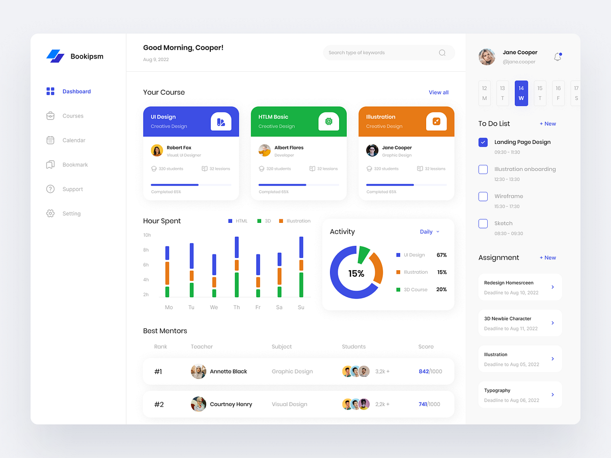 Bookipsm - E-learning Dashboard by Priyanshi Davra on Dribbble