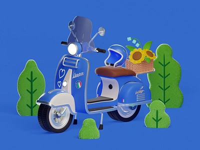 Vroom-vroom! 3d bike blender blue concept flowers gaming illustration lowpoly modeling render scooter spring vespa