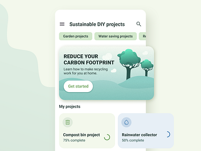 Sustainable DIY App Concept android app branding design eco friendly glucode green illustration material material 3 sustainability ui ux