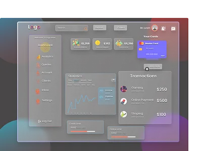 Glassmorphism Bank Dashboard Ui Design app branding design graphic design illustration logo typography ui ux vector