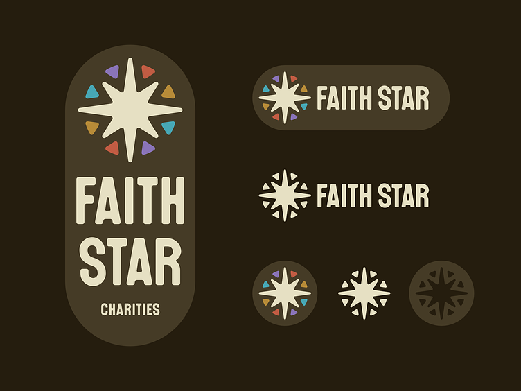 The logo of a religious charitable organization, which depicts a star and stained glass elements. 