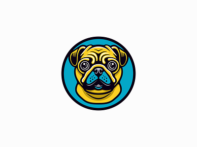 Pug Logo animal branding circular cute design dog emblem friend icon illustration logo mark mascot pet playful pug puppy sports vector vet