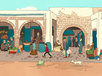 Morocco 1 cartoon character design comic crowdy scene hand drawn illustration people wimmelbild