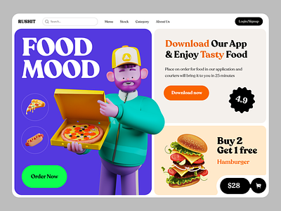 Food Delivery - Website Design burger delivery design fast food food food delivery food order home page junk food landing page pizza restaurant ui ux web web app web design website website design yasir