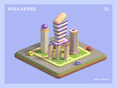 HODLVERSE - HODL Square 3d animation city game graphic design illustration interface isometric landing page lowpoly motion motion graphics nft render ui unity video visual design web web design