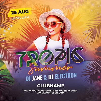 Tropic Summer Flyer beach download envato exotic flyer graphic design graphicriver lounge palms poster psd summer template tropic tropical