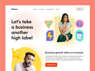 BizNext Landing Page UI design. business design homepage interactiondesign interfacedesign landingpage product productdesign template theme ui uidesign uiux userexperience ux uxdesign web webdesign webpage website