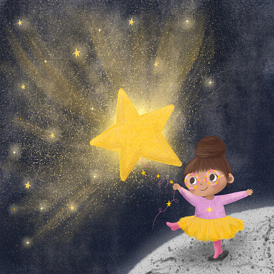 Girl with a star kid lit illustration