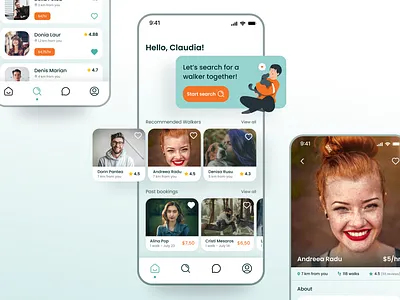 DogGo - Dog Walking App 🐾 animal app branding cards design dog walking dog walking app doggo home illustration logo mobile profile search uix user profile ux walking