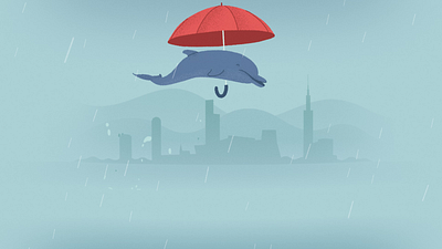 Dolphin under umbrella 2d animation cel dolphin frame by frame mograph motion graphics rain sea sound design umbrella
