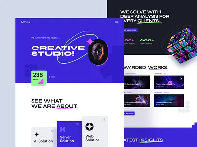 IMThrive - Creative Agency Website 3d agency website ai ai solution ar content marketing creative agency design studio digital agency landingpage marketing agency portfolio server solution software firm tech agency vr