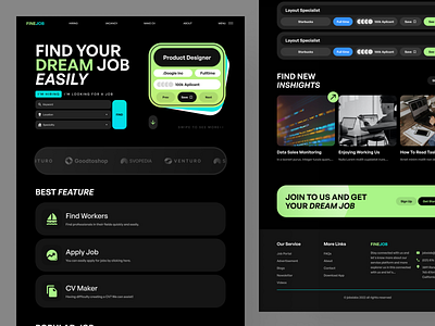 FineJob - Job Seeker Landing Page app branding dashboard design illustration logo ui ux vector website