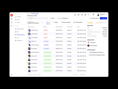 Evacuation management dashboard clean dashboard dashboard design design evacuation menu navigation navigation menu os product product design profile search search bard table trending design ui user ux