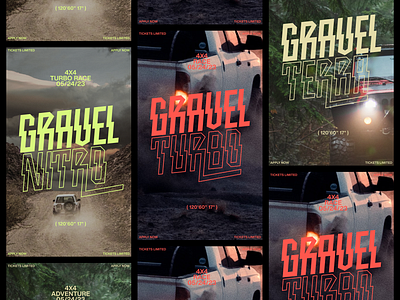 GRAVEL x NITRO x TURBO x TERRA 4x4 distorted grunge identity poster rugged type typography
