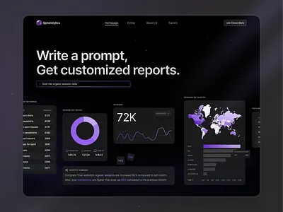 Spherelytics Landing Page - Details analytics homepage landing page prompt report section ui design web design website website ui