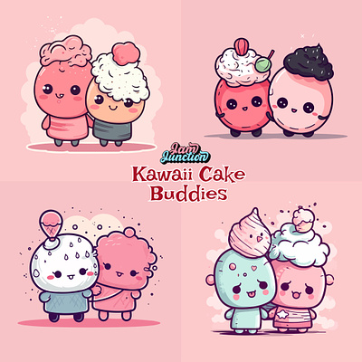 Kawaii Cake Buddies set cakes candy cupcakes cute delicious friends fruit fruity illustrations kawaii logo product stickers ui visual