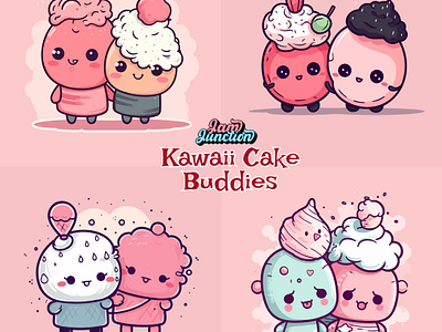 Kawaii Cake Buddies set cakes candy cupcakes cute delicious friends fruit fruity illustrations kawaii logo product stickers ui visual